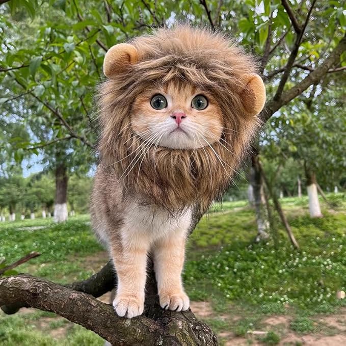 Mane Wig for Cat Costume Pet Adjustable Washable Comfortable Fancy Lion Hair Cats Clothes Dress for Christmas Easter Festival Party Activity