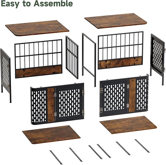 ONBRILL 63” Dog Crate Furniture for 1 or 2 Dogs,Large Double Dog Cage with Removable Divider,Heavy Duty Wooden Dog Crate As TV Stand with Steel Frame,Brown