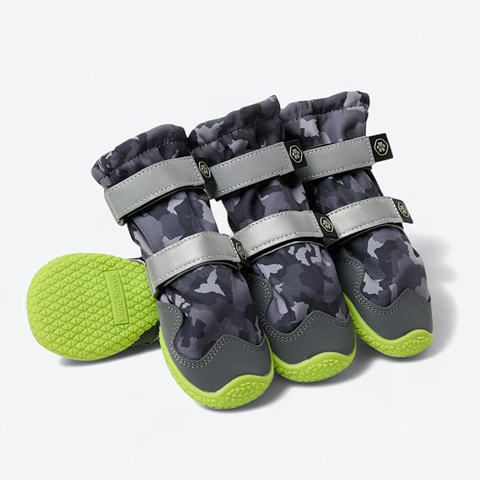 Spark Paws Dog Shoes, Waterproof Dog Boots for Medium to Large Dogs, Non Slip, Breathable Dog Booties and Paw Protectors - 4PCS Doggie Hiking Boots with Reflective Straps, Gray Camo, Size 2