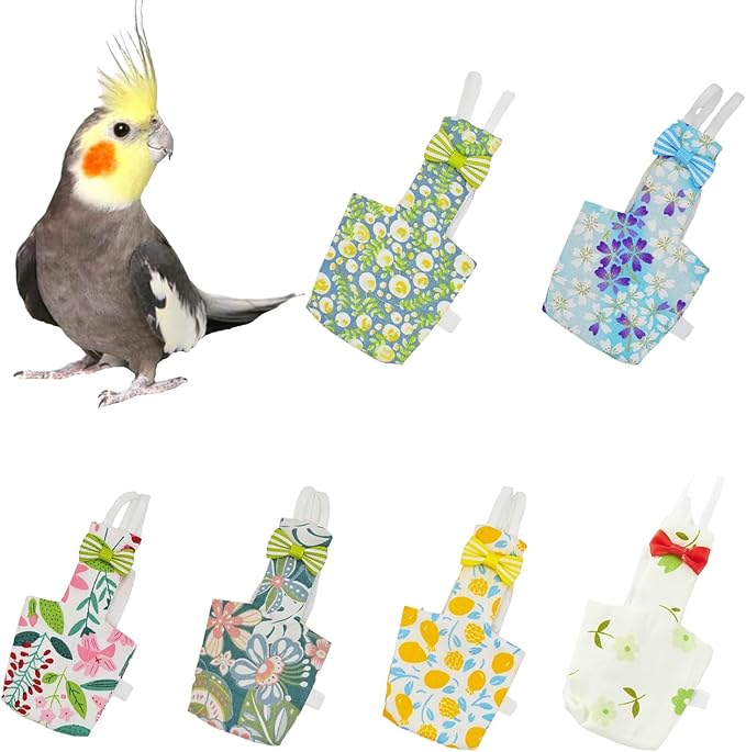 6-Piece Bird Diaper Set for Parrots, Reusable Protective Flight Suits with Waterproof Inner Layer, Washable Urine Wet Suit for Cockatiel, Parakeet, Budgie, and Small Birds(XS)