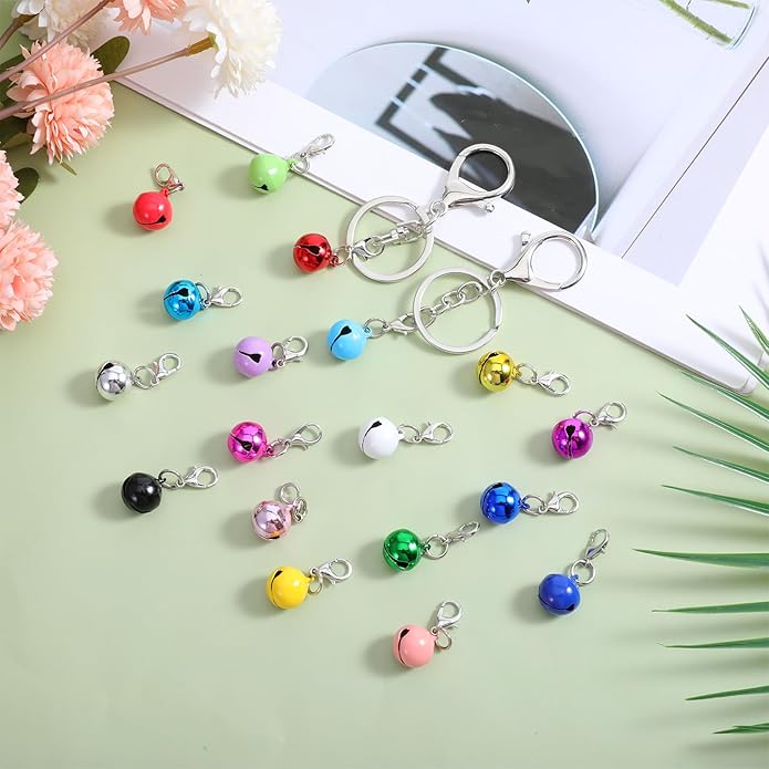 20 Pack Bell for Dog Collars Cat Bell Dog Collar Bells for Small Dogs Tiny Bells with Clasps Colourful Charm Pet Pendant Accessories with Stainless Steel Keychain for Small Dogs Collars to Go Outside