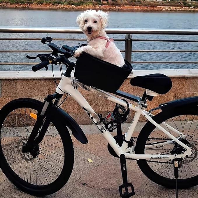 Bike Dog Carrier for Small Dogs – Quick Release Front Bicycle Pet Basket with Inner Safety Leash, Reinforced Support Bar, Fits Most Bikes & E-Bikes(Under 15 pounds)