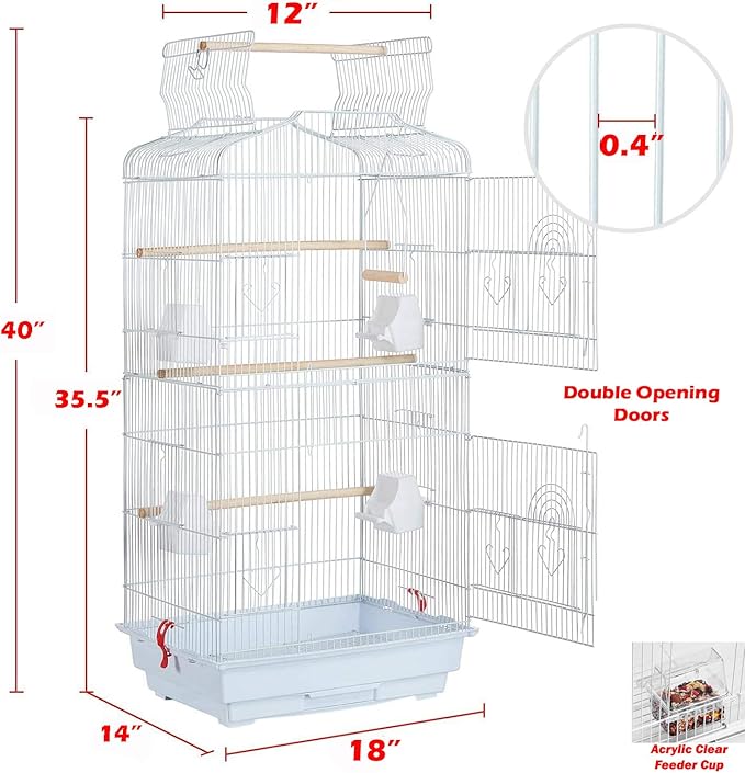 66-Inch Open Top Flight Bird Home Cage for Cockatiel Quaker Parrot Sun Parakeet Green Cheek Conures Finch Budgie Lovebird Parrotlet Canary Finch Pet Bird with Side Nest Doors Removable Rolling Stand
