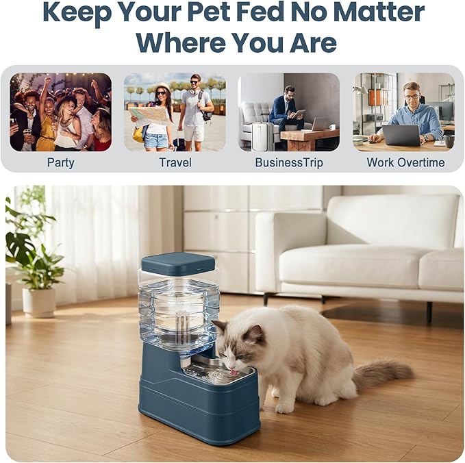 Automatic Dog Water Dispenser Gravity Stainless Steel Water Feeder Cat Waterer Feeder with Wide Mouth Bowl for Small Medium Dog Puppy Kitten (Filter &Ice Pack Included) 1.6Gallon Navy