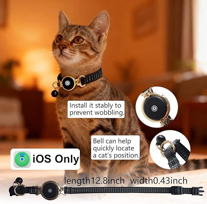 Air Tag Cat Collar, Waterproof Cat Air Tag Collar, Breakaway Buckle Kitten Collars Tracker Finder for Cats, Kittens(9-13inch), Lightweight & Reflective Collars Work with Apple Find My(iOS Only)