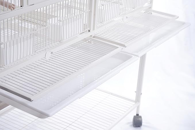 1F/2F/3F Stackable Center Divided Breeder Breeding Bird Flight Double Rolling Cage for Aviaries Canaries Cockatiels Lovebirds Finches Budgies Small Parrots. (White Vein, 2F)