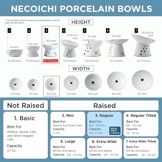 Necoichi Raised Cat Food Bowl – Ceramic Elevated Cat Bowl for Whisker & Neck Fatigue, Dishwasher Microwave Safe – Non-Slip & Anti Vomiting Ergonomic Design (Colorful Dots, Regular, 1 Cup Capacity)