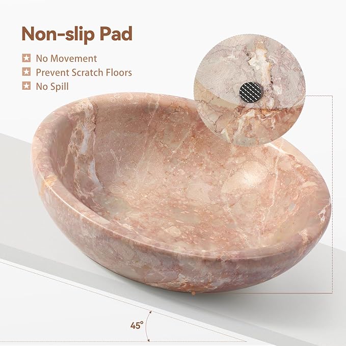 Natural Marble Cat Bowl, Weighted 1.5lb Cat Food Bowl for Cat and Small Dog, Small Animal Pet Food Dish Non-Slip, Shallow Dish for Whisker Fatigue Relief, Premium Red Stone for Home Decor