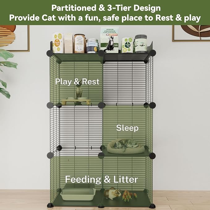 2 Tier Cat Cage Indoor, Big Wire Cat Cage Kennels Enclosures DIY Playpen Crates, Pet Pen C&C Cage for 1-2 Cats Kittens