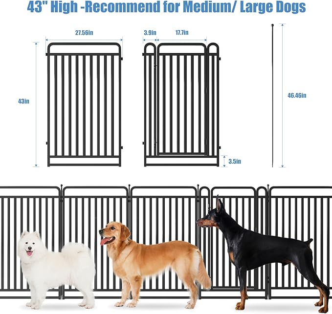 New Thickened Version Dog Playpen, 43 Inch Dog Fences for The Yard, Portable Outdoor Dog Playpen for Large/Medium/Small Dogs, Foldable Metal Dog playpen, with Doors (32 Panels, 43 Inch)