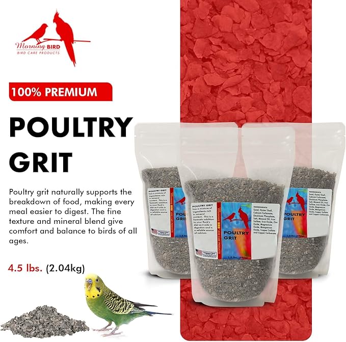 Morning Bird Poultry Grit for Birds 4.5 lbs (3-Pack, 1.5 lbs Each) - Mineral-Rich Supplement for Digestion & Calcium Support - Natural Poultry Feed Additive and Chicken Grit for Healthy Birds