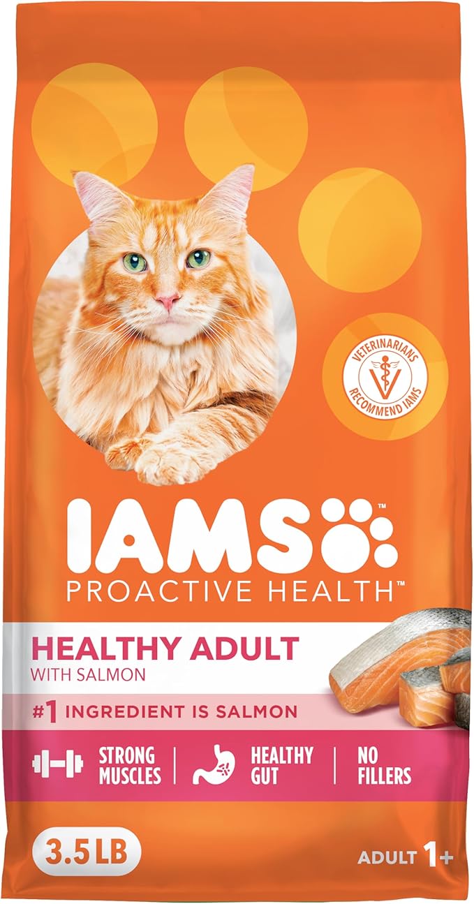 IAMS Proactive Health Dry Cat Food, Healthy Cat Food Dry Recipe for Adults, Salmon, 3.5 lb. Bag