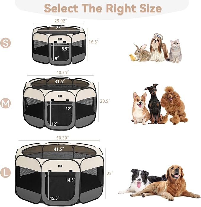 Portable Indoor Dog Playpen for Small Dogs & Puppies by A 4 Pet – 40.55" Pop-Up Soft Puppy Playpens with Bowl, Waterproof Floor, Calm Safe Space for Home, Travel & Daily Use