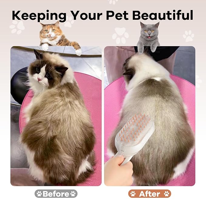 Cat Steam Brush for Shedding, 4 in 1 Brushs with Foldable Handle, Steam Brushs for Cats, Spritz Defur Comb for Cats, Water Brush for Cat, Pet Spray Hair Removal Comb