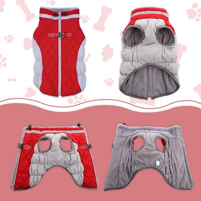 Lelepet Dog Coat Warm Dog Winter Coat Waterproof Dogs Jacket with Harness Built in Reflective Pet Fleece Vest Zip-Up Cold Weather Coats for Large Dogs Turtleneck & Windproof Coats Boston Terrier Red L