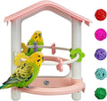 kathson Bird Mirror with Plastic Perch and 5PCS Colorful Rattan Balls Parakeet Hanging Swing with Mirror Interactive Toy Bird Cage Accessories for Cockatiel Parrot Conures Cockatoo Finch(Pink)