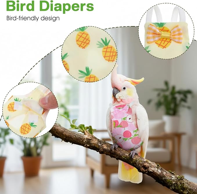 4 Pcs Bird Diaper, Parrot Diapers with Waterproof Inner Reusable Flight Suit Cute Soft Bird Diaper Clothes for Parakeets Cockatiel Canary Monk Parakeet (L)