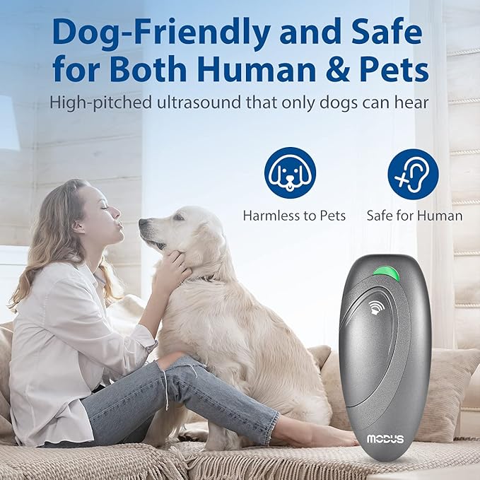 MODUS Dog Barking Control Devices 3 Modes Ultrasonic Dog Training and Anti-Barking Device Rechargeable Dog Barking Deterrent Devices.Alternative to Anti bark collar,Barking Silencer Indoor and Outdoor