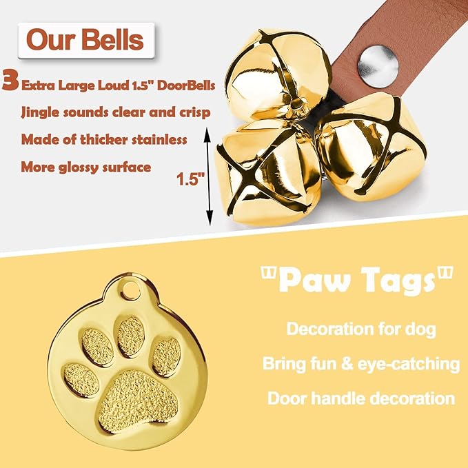 Leather Dog Bells, Puppy Potty Training Bell Dog Doorbell Potty Train Dog Bell for Potty Training Door Bells for Dogs to Ring to Go Outside Jingle Bells (Leather Brown, Round Paw 1 PCS)