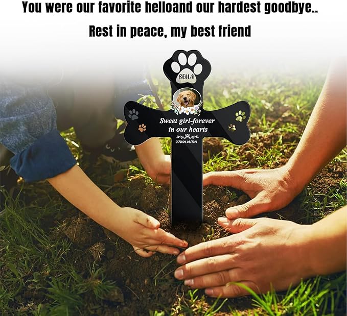Personalized Dog Grave Markers Outdoor - Custom Pet Headstones for Dogs with Photo, Weatherproof Acrylic Memorial Plaque Stake, Sympathy Gifts for Loss of Dog, Garden Stone Alternative