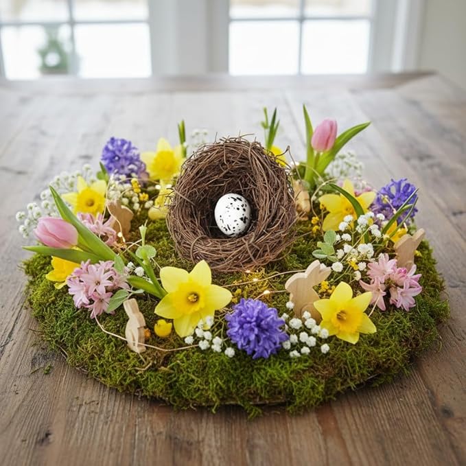 Jowxsx Artificial Bird Nest, Bird Nest with Artificial Bird Eggs, Country Style Simulation Twig Bird Nest for Handmade Easter Rattan Nest Easter Supplies Nests Birdcage Accessories