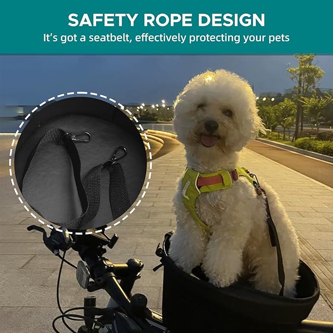doorslay Dog Bike Basket Mountain Bike Shopping Basket Portable Cat and Dog Carrier for Bike Front Crossbar with Sponge Liner Safety Strap (Black)