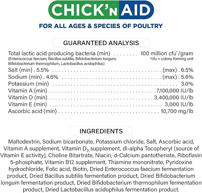 Pivotal Chick’n Aid Chicken Supplement for All Ages (8 oz, Pack of 1) - Chicken Vitamins, Electrolytes, and Probiotics - Multipurpose Poultry Vitamins for Chickens, Ducks, and Turkeys
