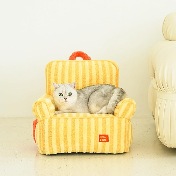 ZEZE Furniture-Style Sofa Pet Bed, Washable Plush Couch Bed with Bolstered Sides & Non-Slip Bottom for Dogs & Cats, Cozy Indoor Bed (Yellow, Small)