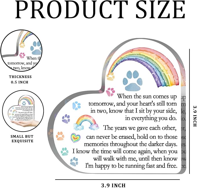 Toerifer Rainbow Bridge Pet Memorial Gifts, Dog Cat Passing Away Remembrance Keepsake for Desk Shelf, Loss Pet Gifts for Women Men, Loss of Dog Sympathy Condolences Acrylic Decorations