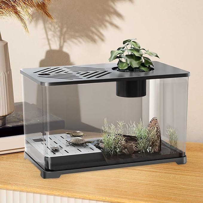 Aquarium Tank – Fish Tank Starter Kit | Modern Clear Panoramic Aquarium Container with Resting Area for Turtle, Betta, Guppy, Shrimp, Jellyfish, Stylish Indoor Water Habitat for Home Office Apartment