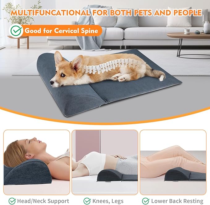 Dog Bolster Pillow for Large Dog, Benefit for Cervical Vertebra and Neck, Headrest with High Resilience Foam, Easy to Carry, Machine Washable Cover＆Easy to Clean(Large)