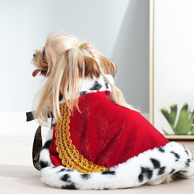 Lovelyshop pet Serial Lux Fur Red Cat Dog Cloak for Halloween Costumes, King Queen Prince and Princess Cosplay- XS