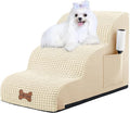 Dog Stairs for Small Dogs, Wide Pet Step with Removable Cover, No Assembly High Density Foam Cat Ramp for Bed or Sofa, 3-Step, Beige