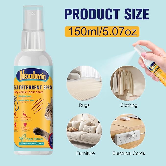 Bitter Apple Cat Deterrent Spray, Natural, Pet-Safe Formula is The Versatile Solution for Indoor & Outdoor Use. Effectively Protect Your Sofa, Carpets, Behavior. (150ml / 5.07oz)
