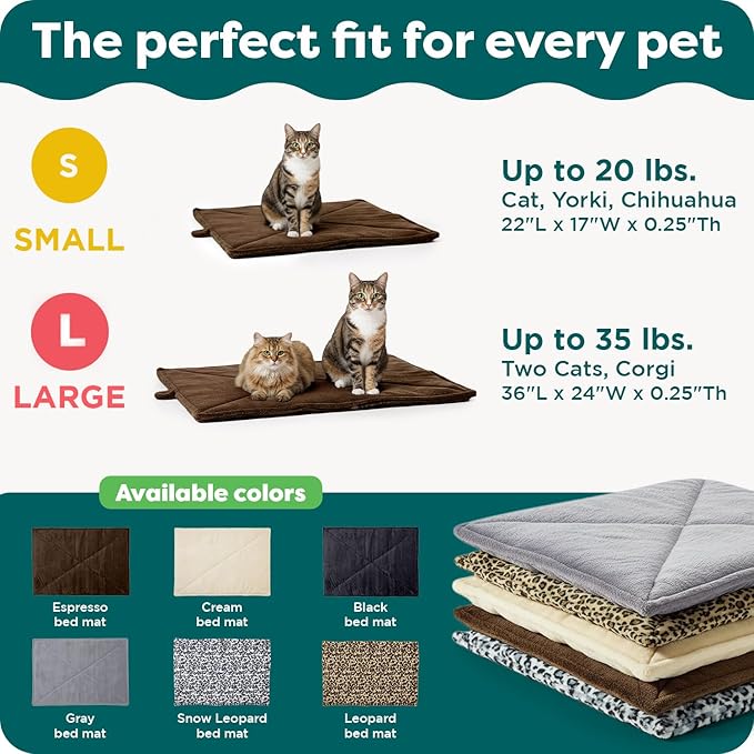 Furhaven ThermaNAP Self-Warming Cat Bed for Indoor Cats & Small Dogs, Washable & Reflects Body Heat - Quilted Faux Fur Reflective Bed Mat - Snow Leopard, Small