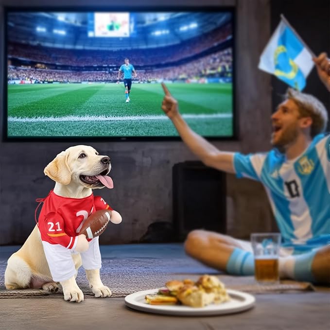 DELIFUR Football Player Dog Costume - Adjustable Funny Halloween Costume for Small Dog (Football, Small)