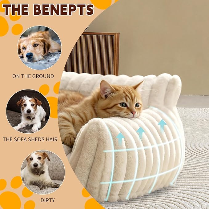 Indoor Pet Sofa Bed | Cat Sofa Bed, Soft Square Pet Bed, Indoor Non-Slip Cat Bed, Comfortable Plush, Suitable for Small to Medium Cats and Dogs (White, M(23.62 * 17.71 * 9.84in))