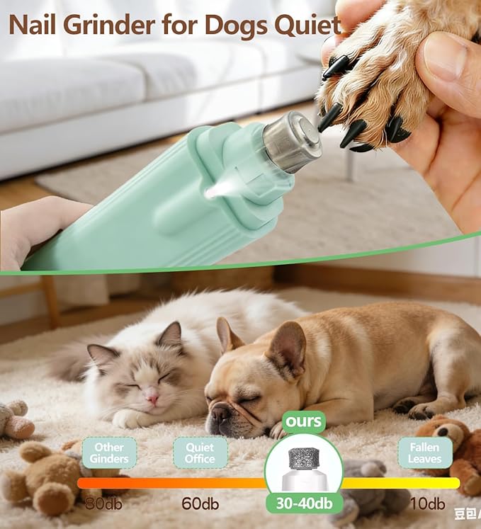 2-in-1 Dog Nail Clipper & Nail Grinder with 2 LED Lights Splash Guard for Large Medium Small Cats Dogs Pets Paw Trimmer Claw Grinders USB Rechargeable (Green)