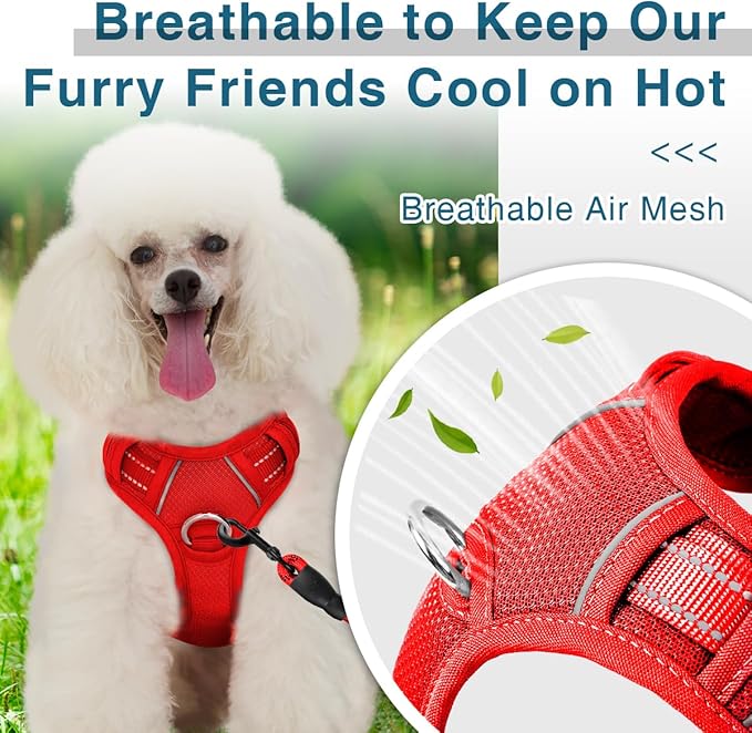 BARKBAY Dog Harness No Pull with ID Tag Pocket - Heavy Duty, Reflective, Easy Control for Large Dogs(Red,XS)