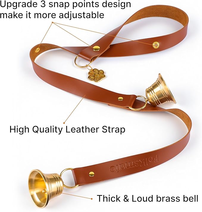 Leather Dog Door bells for Potty Training, Big Brass Puppy Dog Door Bells Extra Loud for Dogs Training, Housebreaking, Door Knob, Dog Bell to Ring to Go Outside Puppy Pet Supplies Leather 2Packs