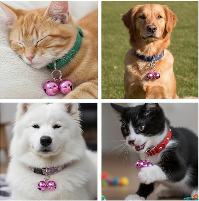 2 PCS Pet Bells for Collar Small Bell for Dog Cat Collar Bells Only Loud Training Pendant Accessories Stainless Steel Collars Charm with Heavy Duty Snap Clips for Dogs Kitty Puppy Pet (Purple)