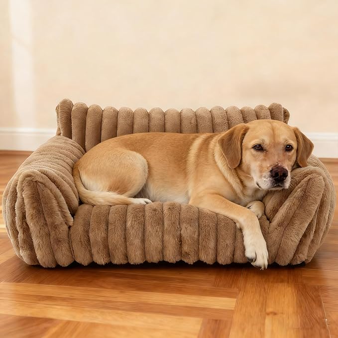 Cat Couch for Pets - Cute Cat Beds for Indoor Cats with Removable Cover, Washable Soft Corduroy Plush, Fluffy Supportive Pet Sofa Chair for Dog, 36 inch, Brown L