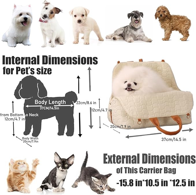 Small Dog Purse Puppies Car Safety Seat,Dual USE,Cat Bags Pets Kennel,Cream Color,Trained Pets Handbag Outdoor Woman Style(Gream Color)