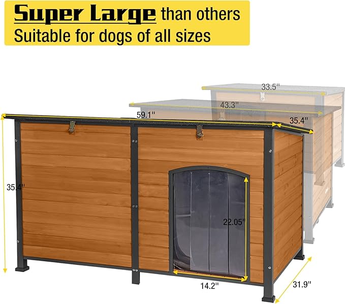 Aivituvin Heated Dog House Outdoor 59" Extra Large Insulated Dog Kennel with Heating Pad Keep Warm in Winter Dog Cage for Small & Medium & Large Dogs,All-Around Strong Iron Frame