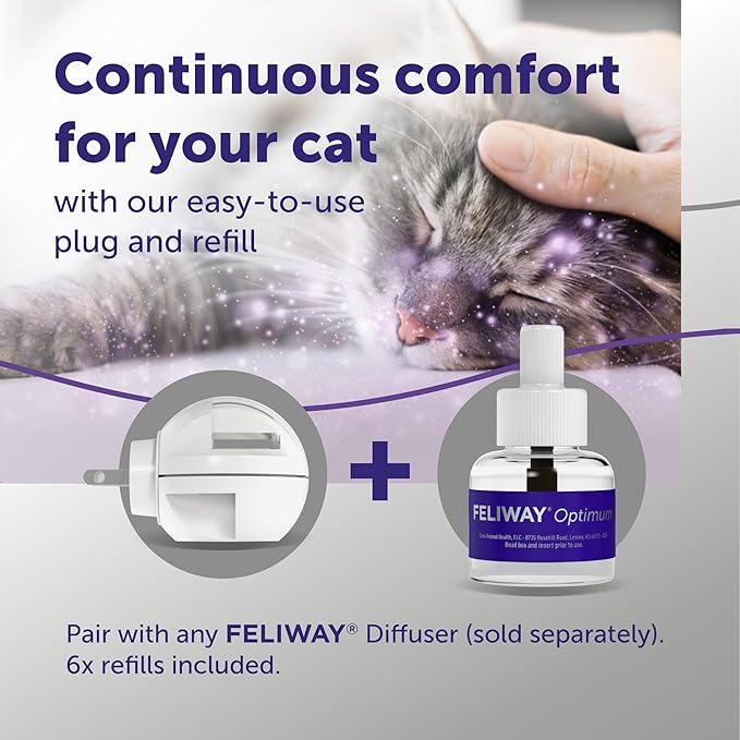 FELIWAY Optimum 30 Day Cat Calming Refills for Pheromone Diffuser,48ml Value Pack - Helps Reduce Common Signs of Stress in Cats & Kittens,Enhanced Calming,(Pack of 12)
