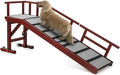 Dog Ramp for Bed or Couch, Wooden Pet Ramp with 20° Gentle Slope, Removable Side Rails, Non-Slip Surface, Top Platform & Wheels, Safe Bed Ramp for Small, Large & Senior Dogs, 60" Long, Mahogany