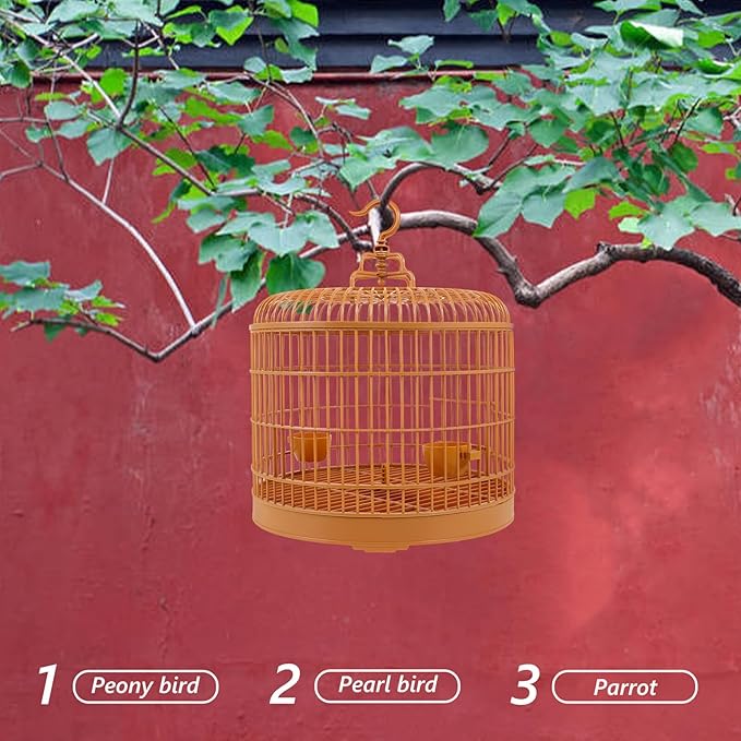 ERINGOGO Hanging Birdcage for Parakeets and Small Birds, Plastic Decorative Outdoor Cage with Handle, 29.5-inch Dome Top for Travel and Home Use