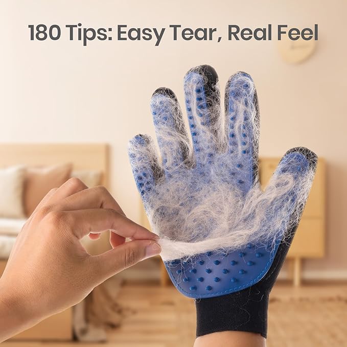 Pet Hair Remover Glove - Gentle Pet Grooming Glove Brush - Deshedding Glove - Massage Mitt with Enhanced Five Finger Design - Perfect for Dogs & Cats with Long & Short Fur - 1 Pack (Right-hand), Blue