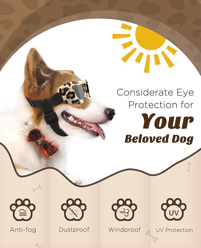 Lewondr Small Breed Dog Goggles with UV Protection, Adjustable Strap, Windproof & Anti-Fog