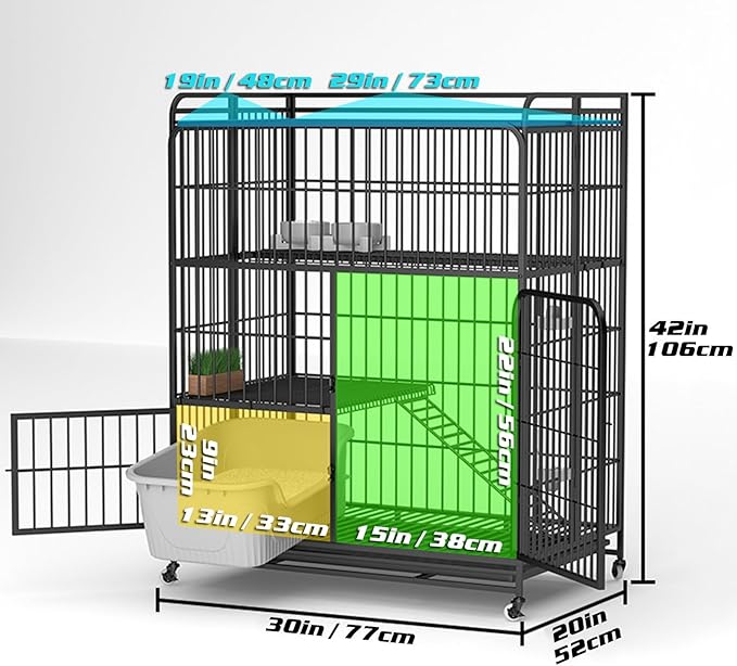 Multi-Tier Collapsible Cat Cage Crate, cat playpen for Indoor with 360° Wheels, Metal Wire Cat Kennel with Secure Lock, Large Ferret Playpen for Adult Cats Kitten Chinchilla (Black 3-Tier)